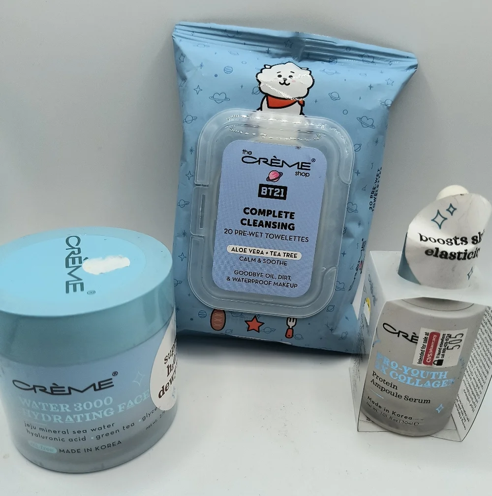 The Crème Shop BT21 Cleansing Towelettes Water 3000 Youth Collagen K-beauty New
